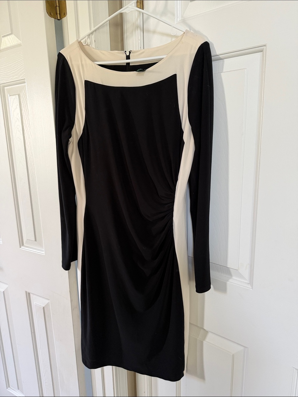 Lauren Ralph Lauren Black and Cream Colorblock Long-Sleeve Sheath Dress